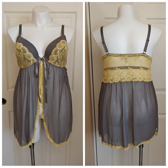 Sheer stretch mesh lacy overlay front clip lingerie sz 2X - Picture 1 of 8